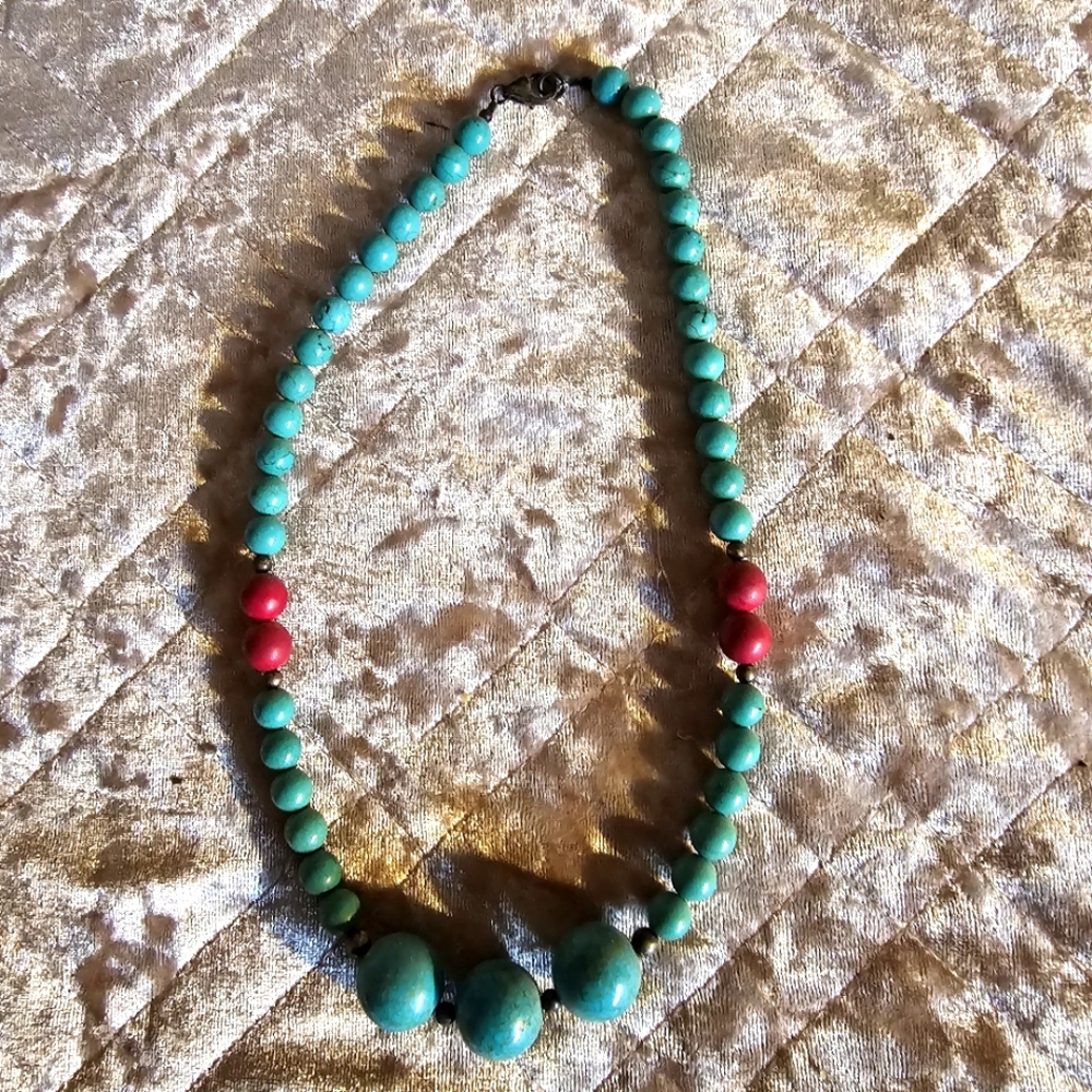Turquoise and Red Stone beaded neclace